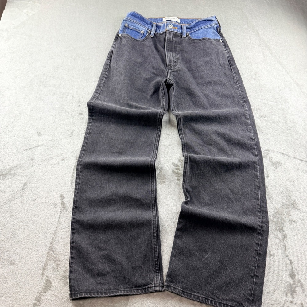 Abercrombie & Fitch The '90s Relaxed Jean High Rise Two Tone Black Blue 26/2S